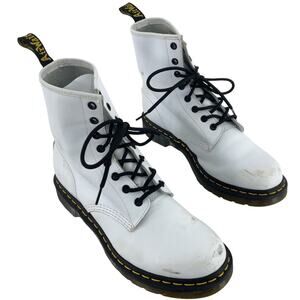 Dr. Martens White Leather 8-Eye Lace-Up Combat Boots with Black Laces